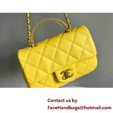 Chanel Lambskin, Resin & Gold-Tone Metal Mini Flap Bag with Top Handle AS4847 Yellow 2024